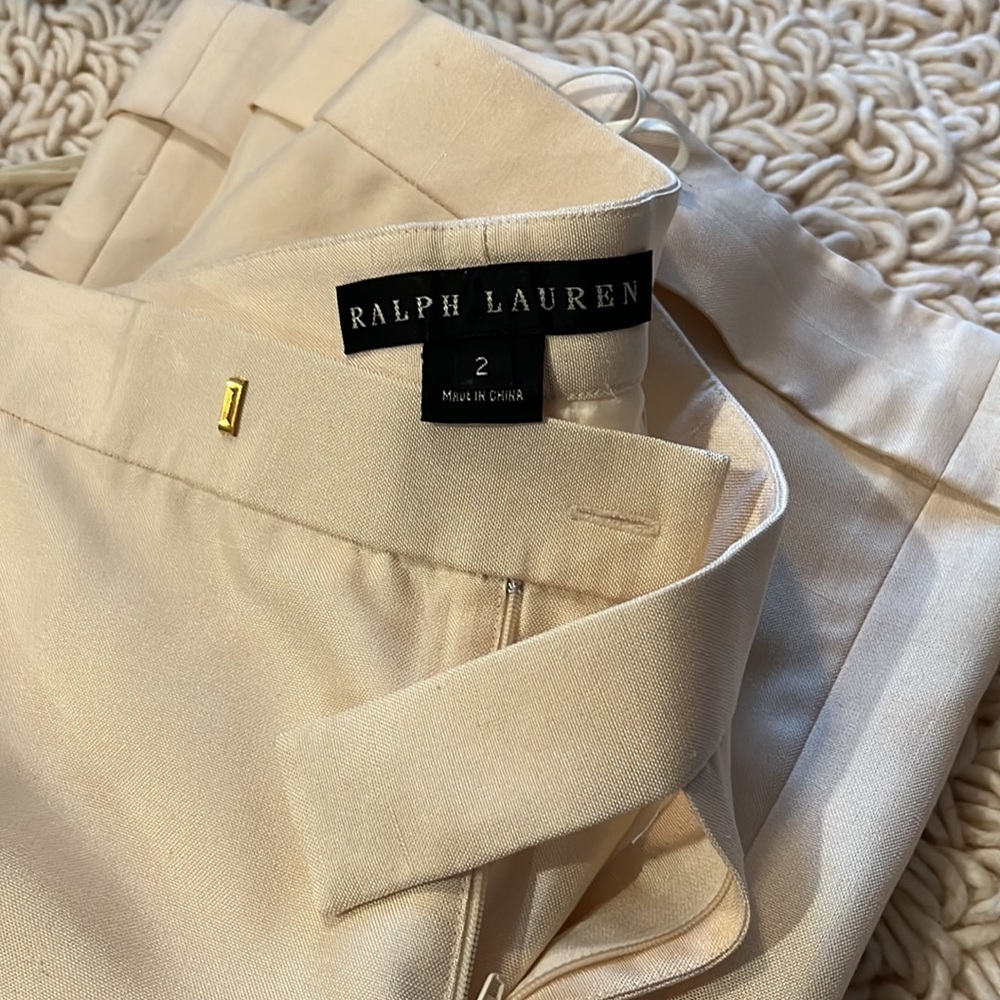 Gorgeous Ralph Lauren Size 2 White Lined Silk Pants Straight Leg